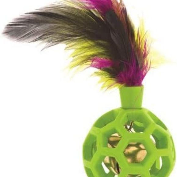 JW Pet Cataction Feather Ball with Bell, Cat Toy, Green, 1 Count - Picture 3 of 5
